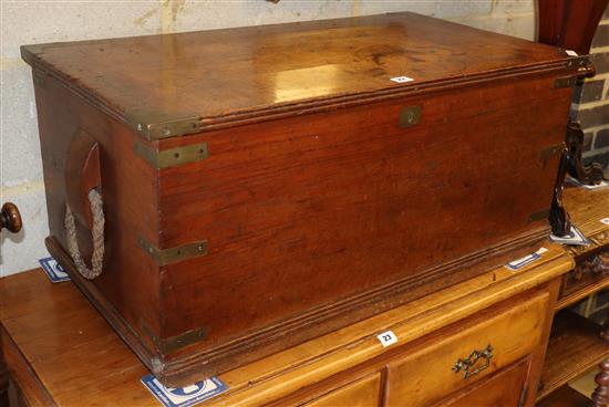 A 19th century brass mounted teak campaign trunk, W.86cm, D.47cm, H.40cm